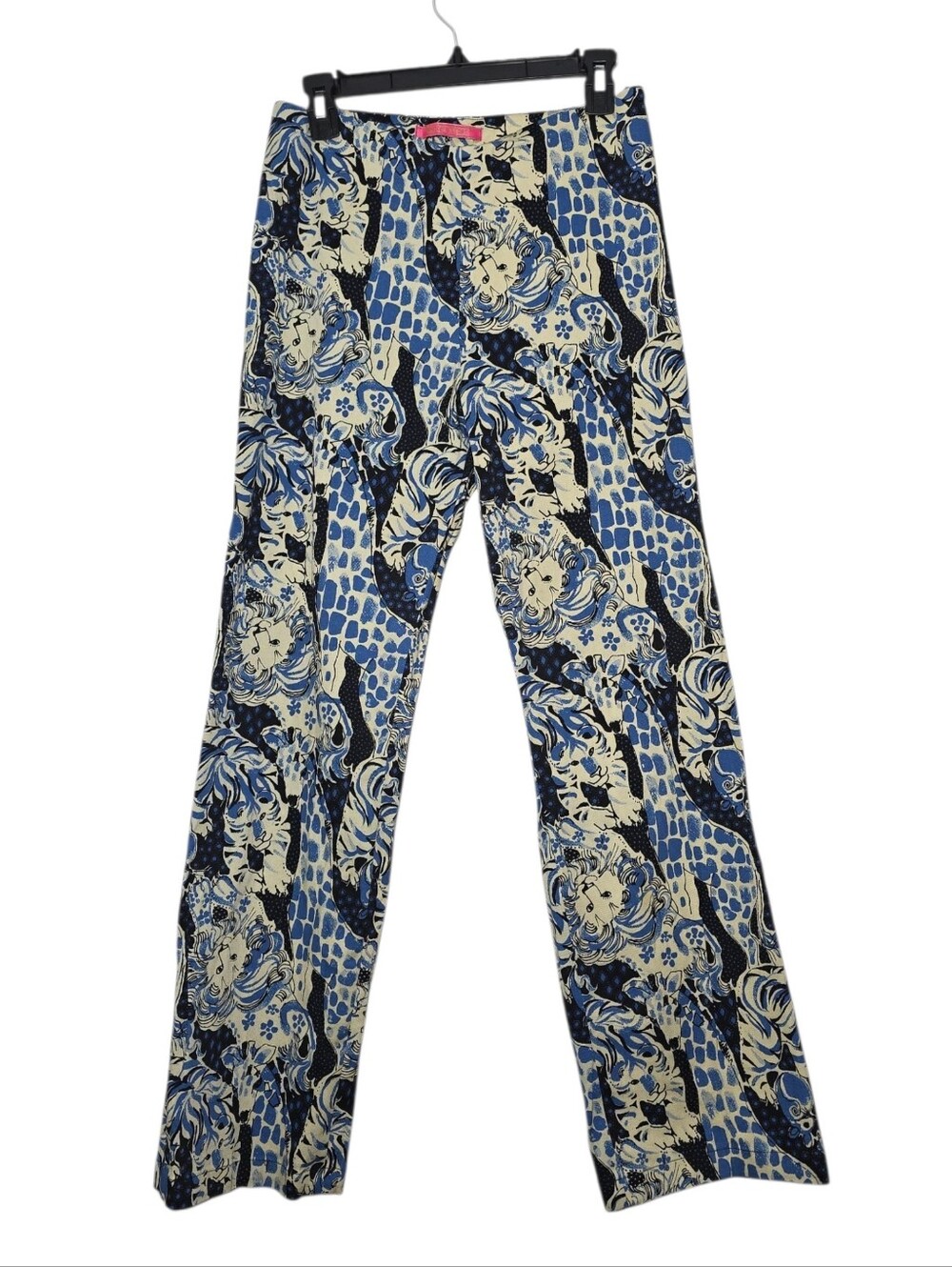Key West Whimsical Blue Tiger Animal Print Straight Leg Pants (Size 8) Y2k